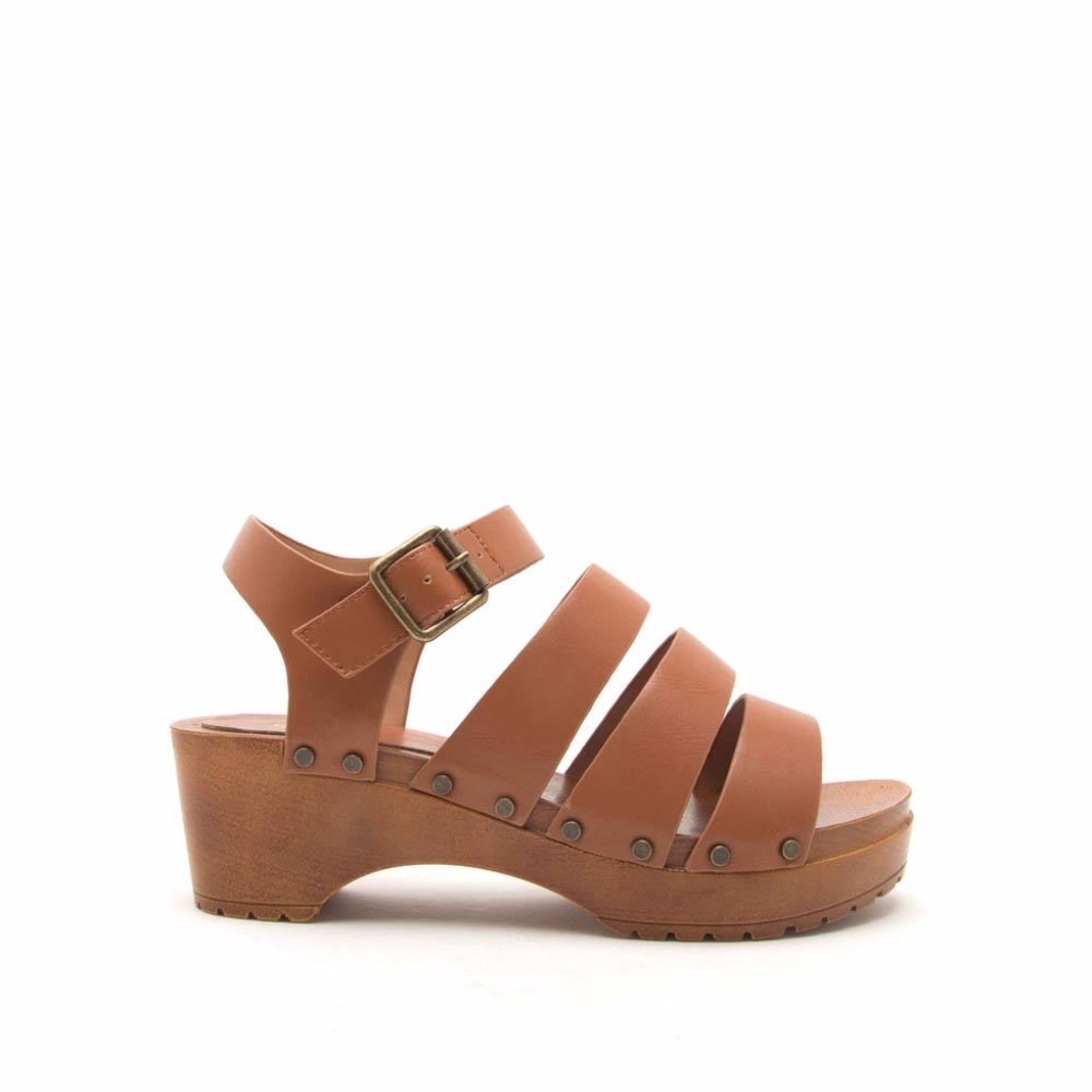 Qupid Keen Cognac Strappy Platform Clogs Sz 5.5-10 - Picture 3 of 5